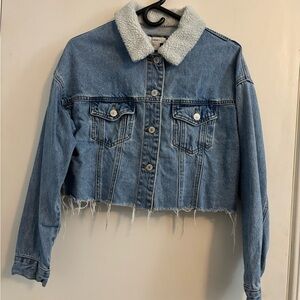 Forever 21 Blue Denim Jacket with White Sherpa Collar